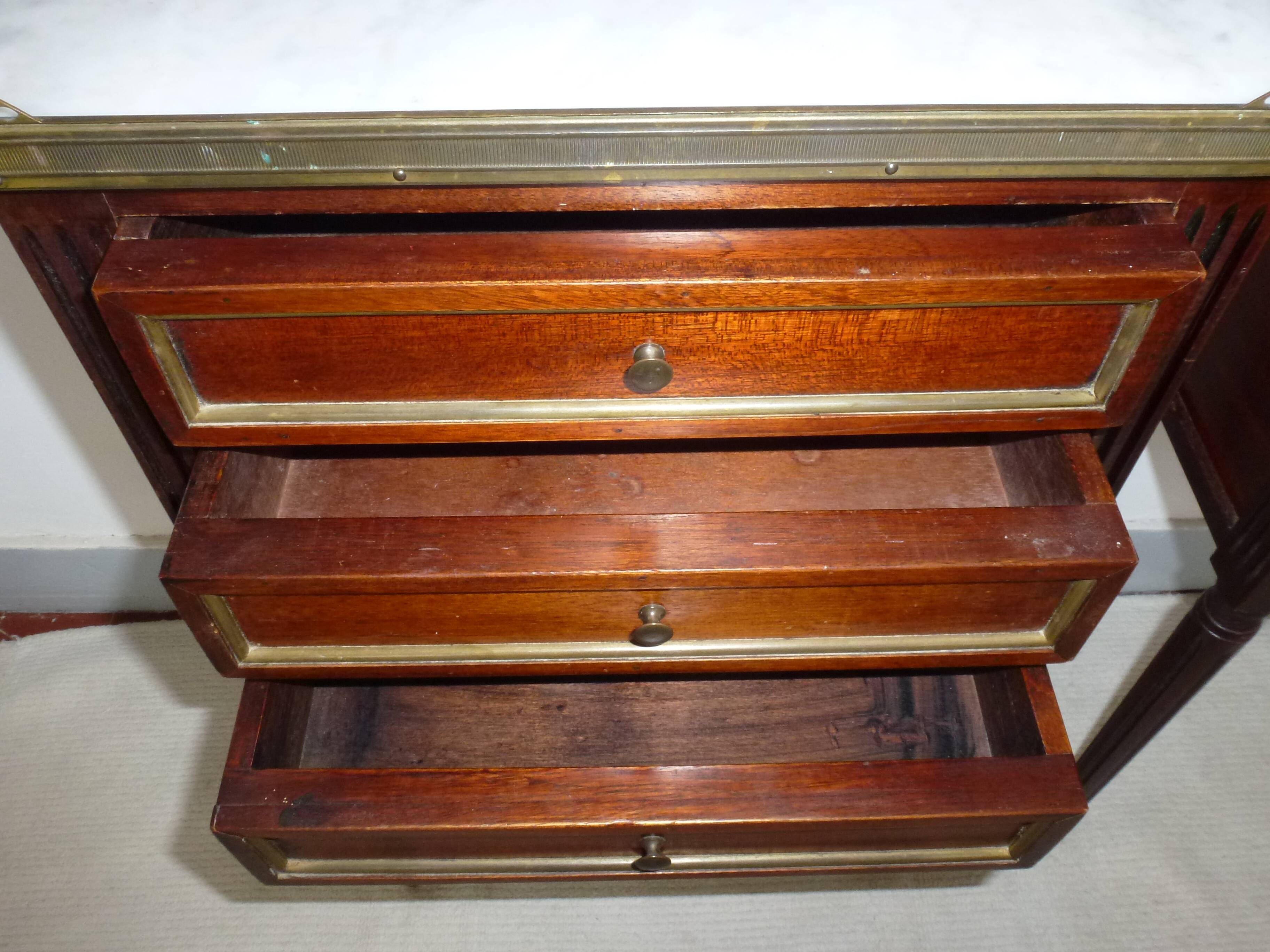 Old pair bedside table style Louis XVI mahogany marble