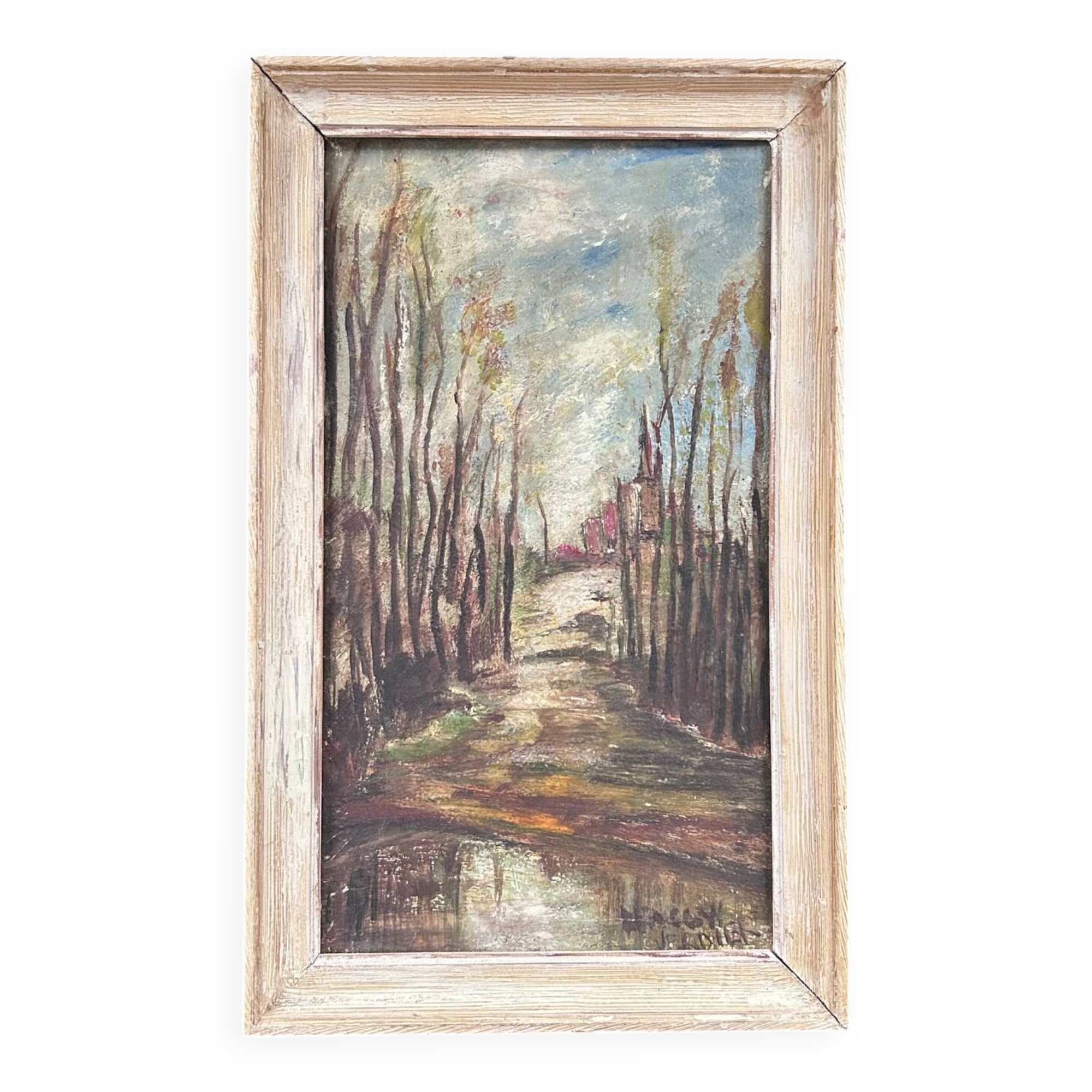 Old painting of a forest path