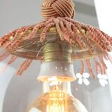 Art Deco Italian Pink Fabric and Brass Globe Pendant Lamp