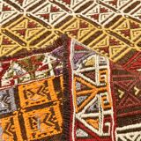 Deep Burgundy & Mustard Yellow Star Pattern Turkish Kilim Rug, 145x282 Cm