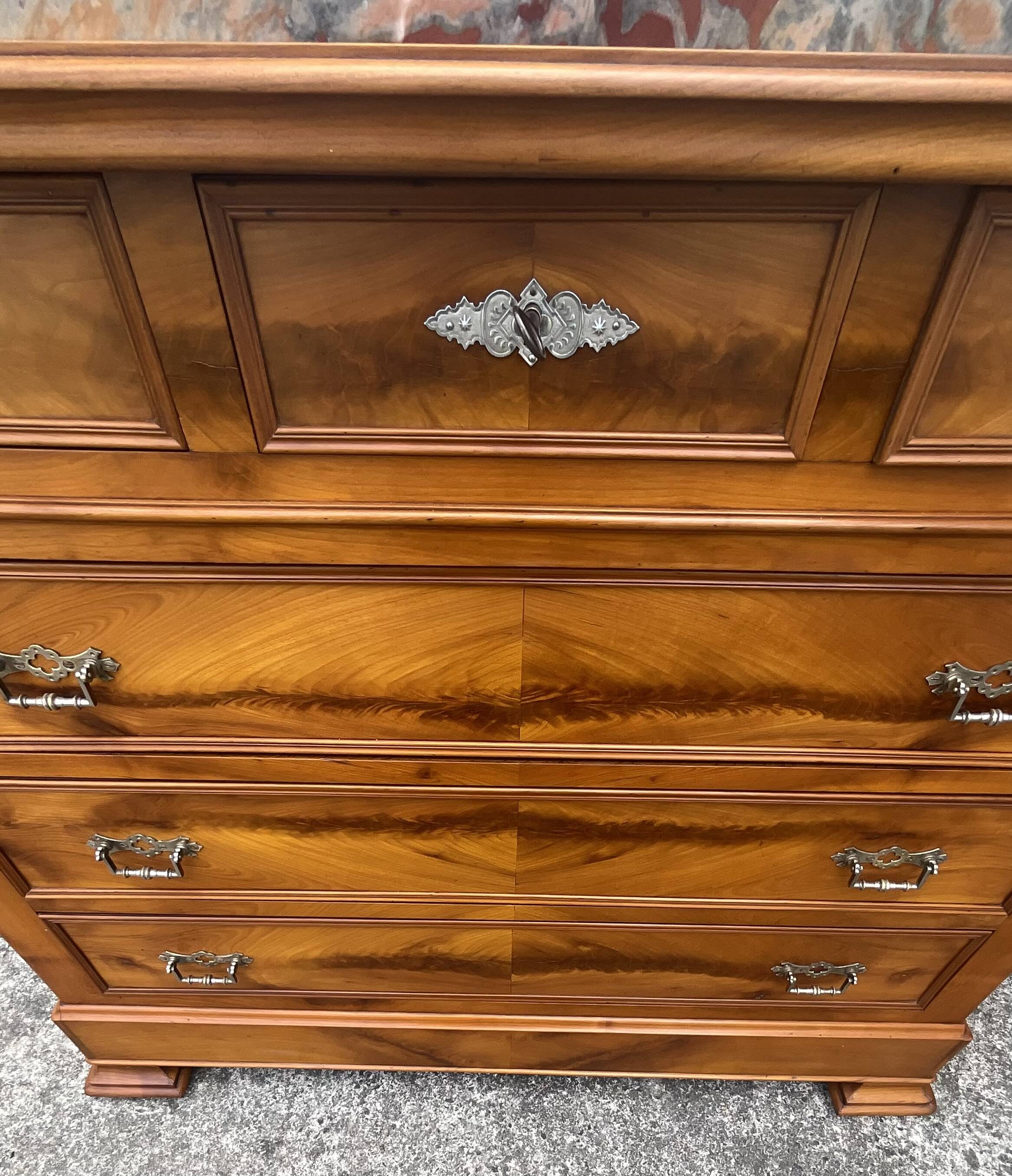 Louis-Philippe chest of drawers in cherry burl and Pyrenees marble top f