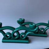 Set of 2 turquoise enamelled ceramic candle holders