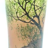 Large enameled glass vase in the style of Legras decor of the shepherd and his sheep