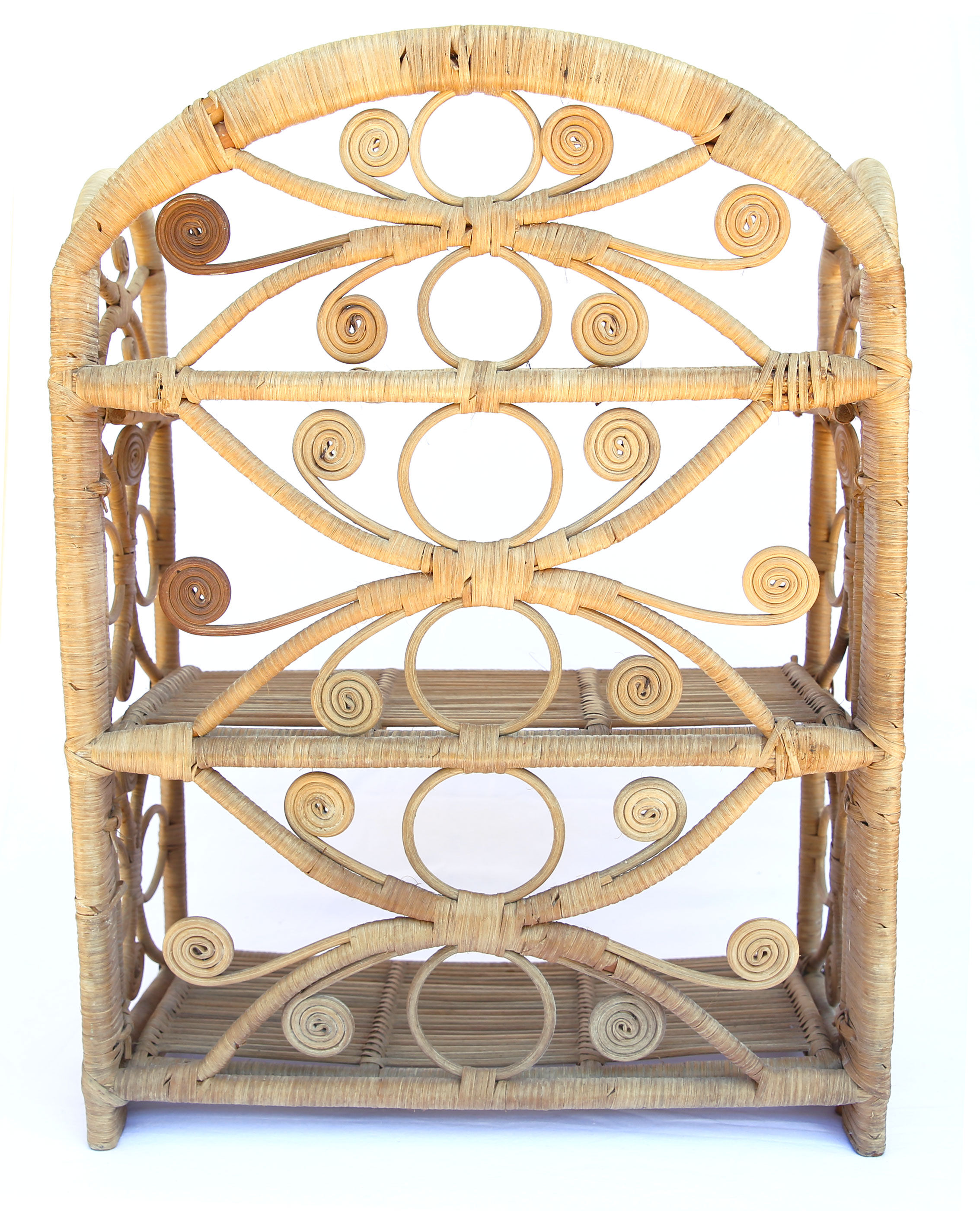 3-storey foldable vintage rattan shelf