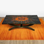 Ferlor International coffee table in brushed steel and ceramic from the 1970s.