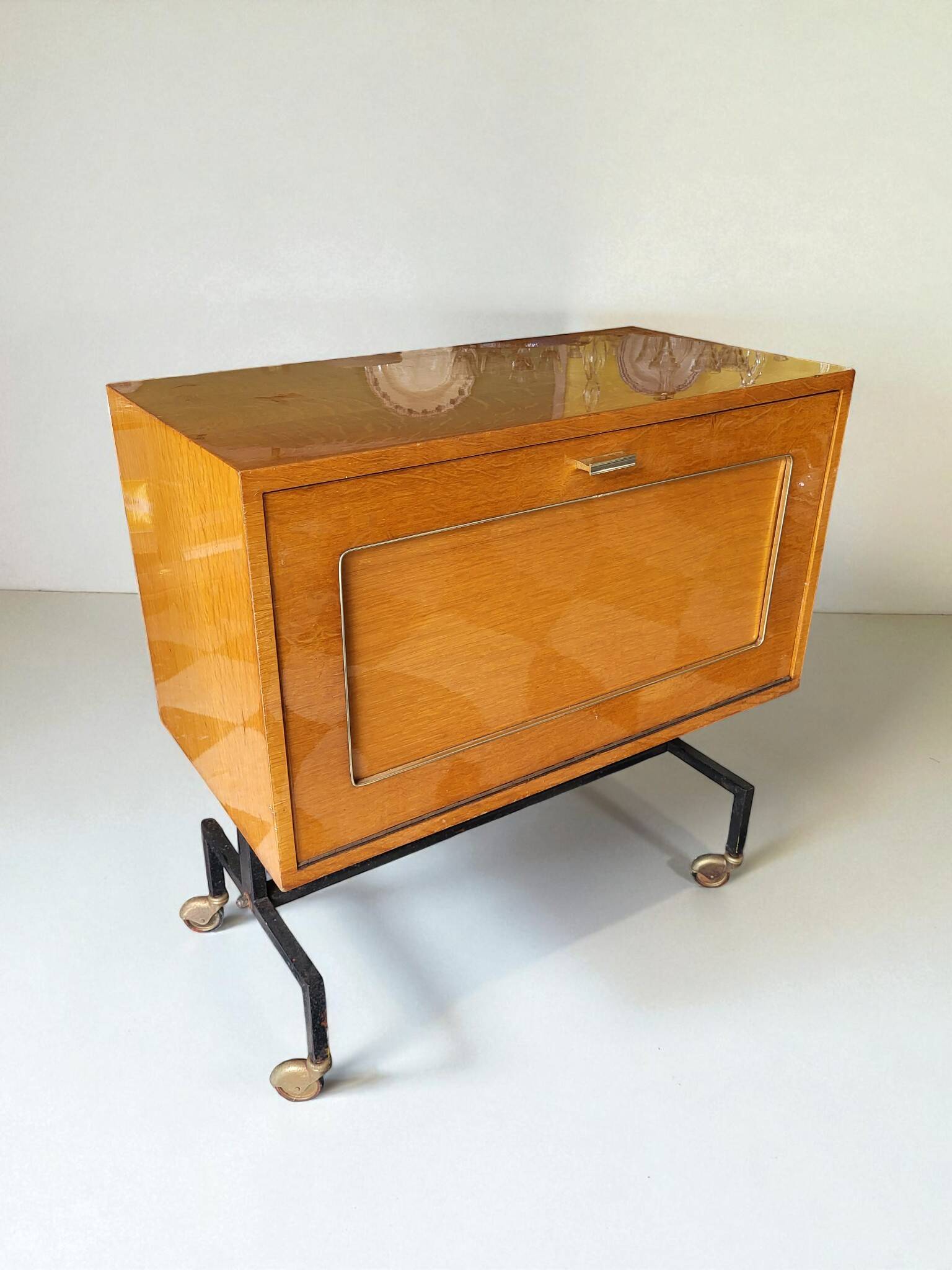 1960s low bar cabinet on wheels