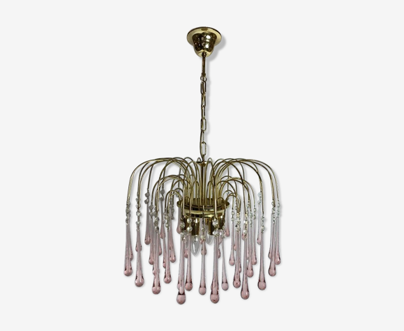 Lustre rose gouttes d’eau Murano