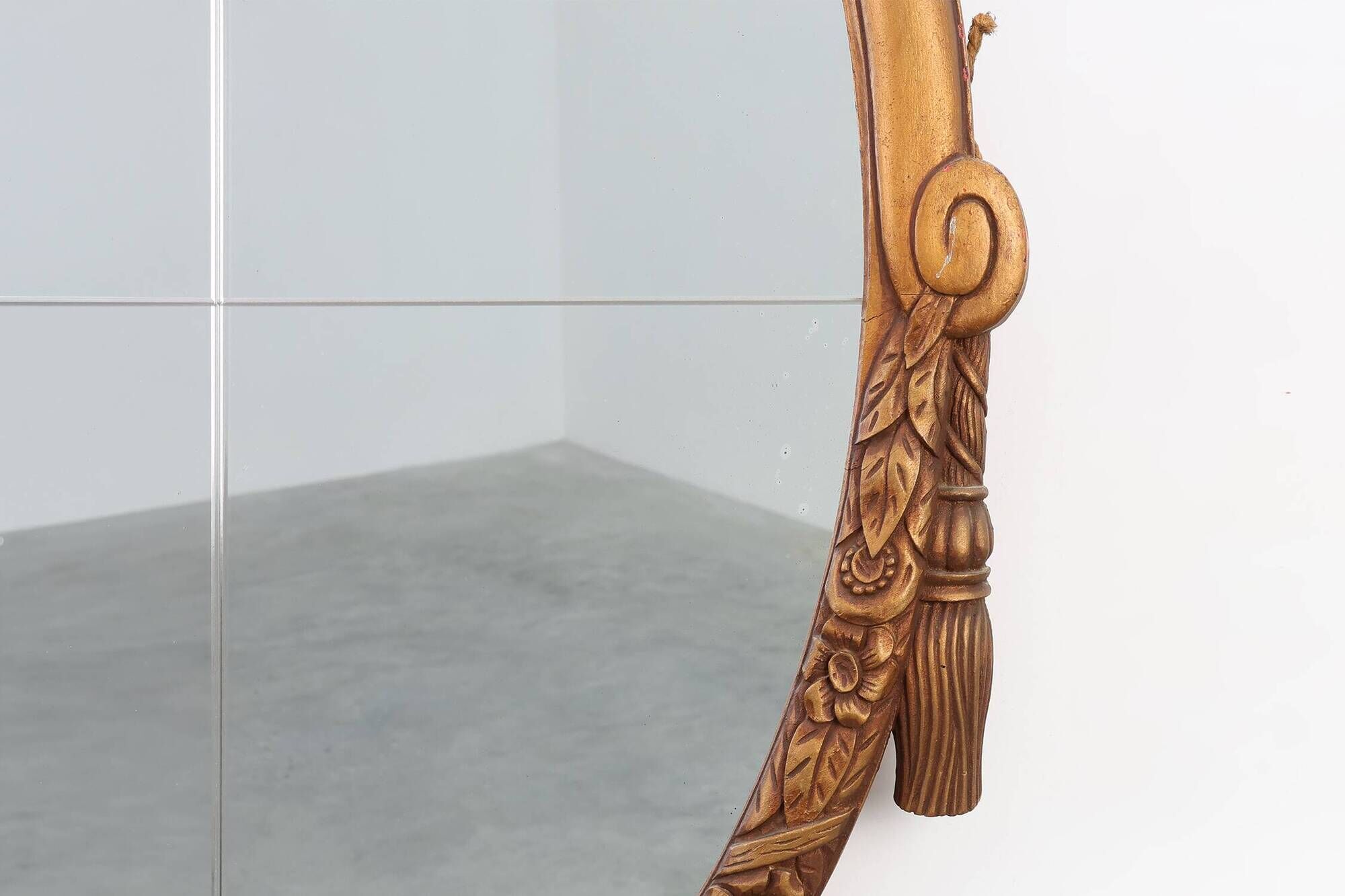 French oval gilded oak  carved art deco mirror, ca. 1925