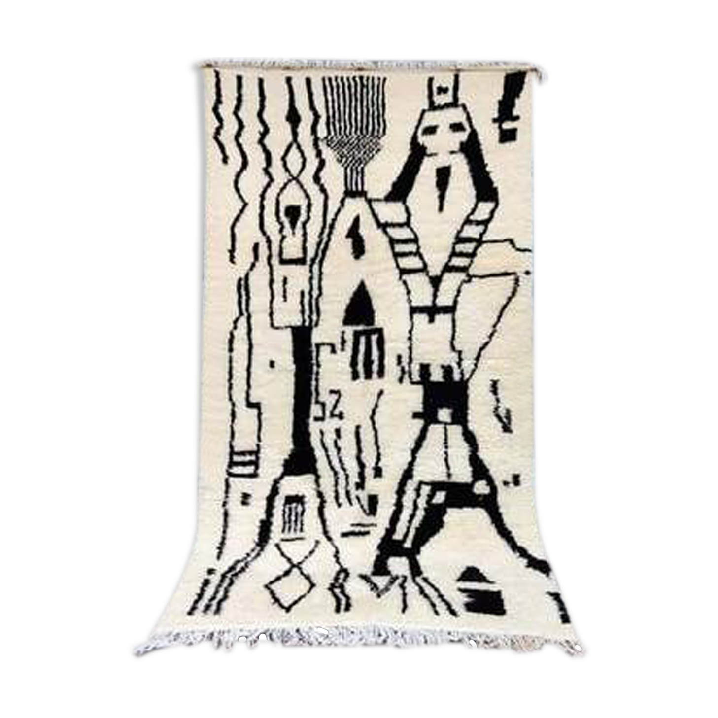 Berber carpet Azilal white and black 140 x 250 cm
