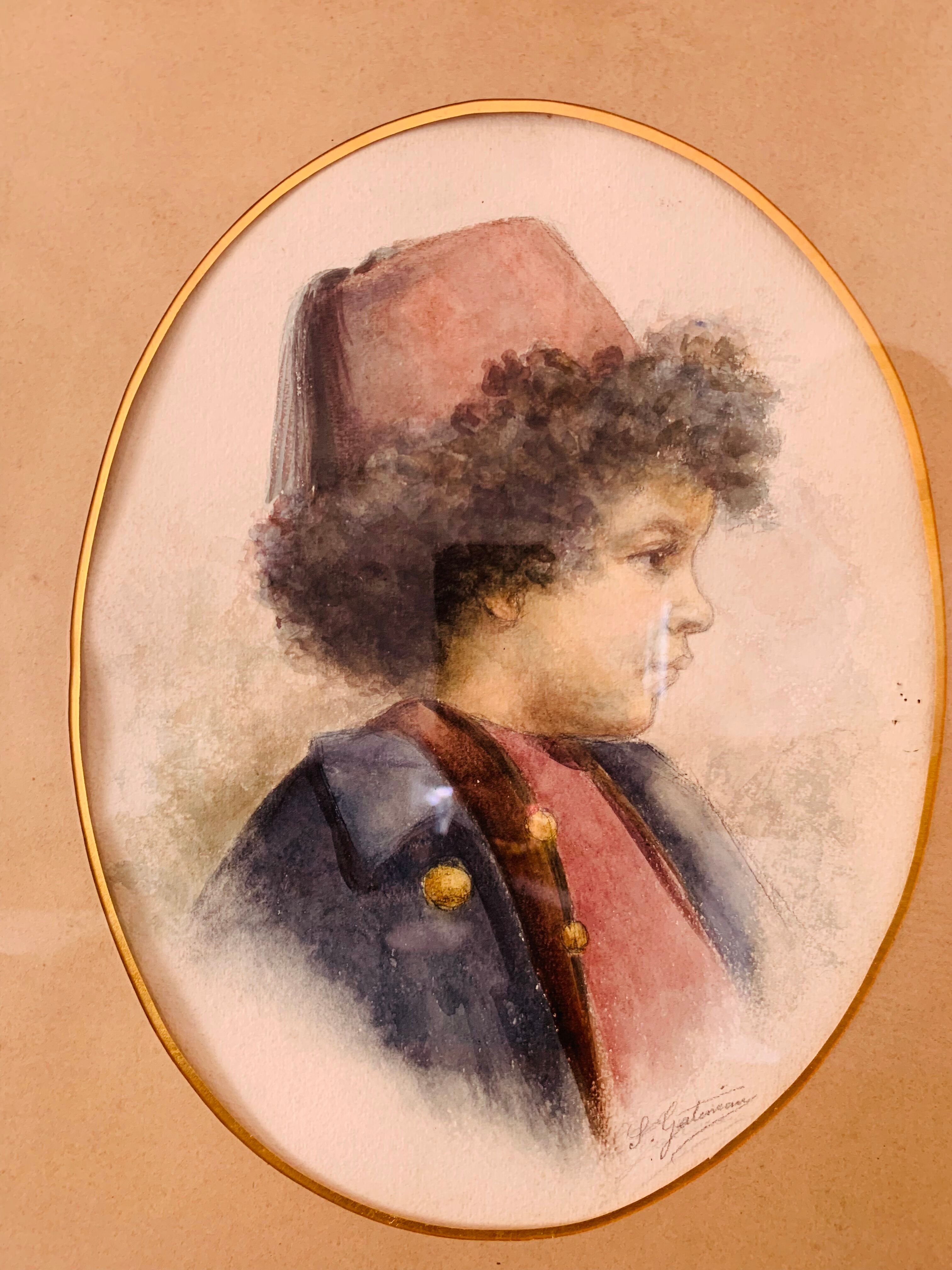 Orientalist painting portrait of a child signed Gatineau