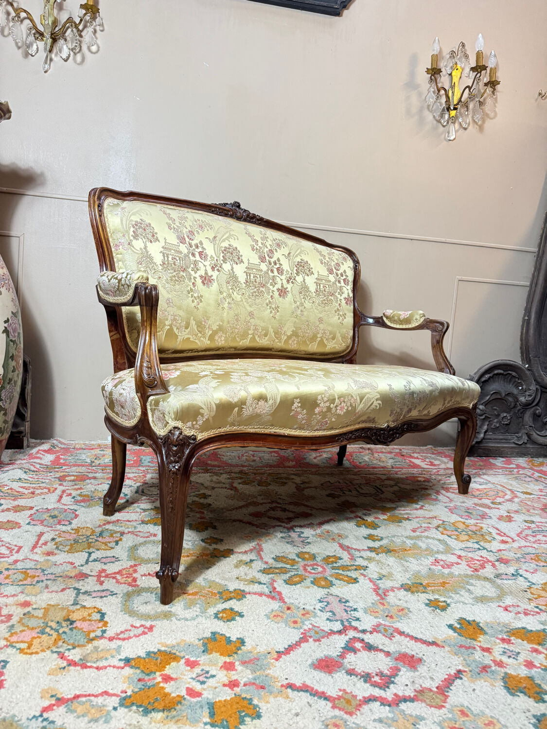 Mercie frères walnut banquette in louis xv style 19th century