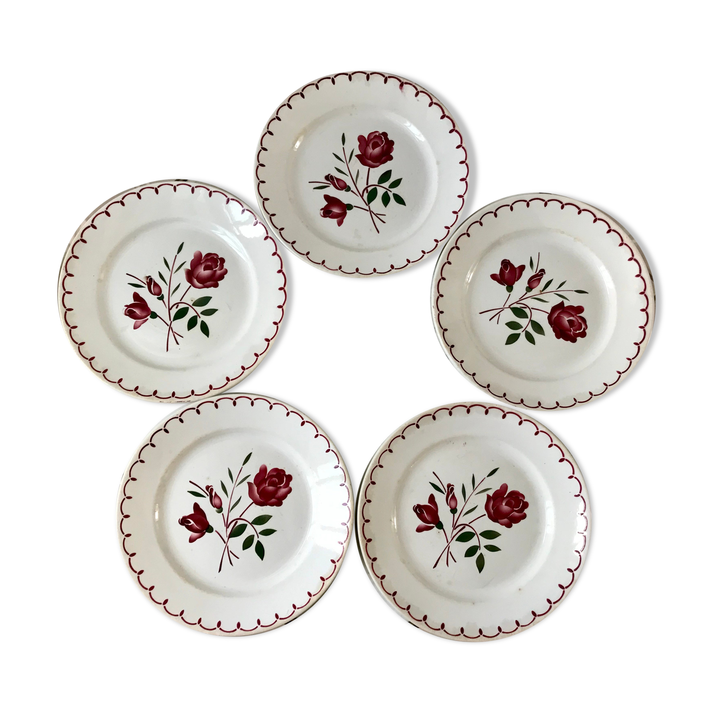 Set of 5 flat plates Badonviller with flowers 30s