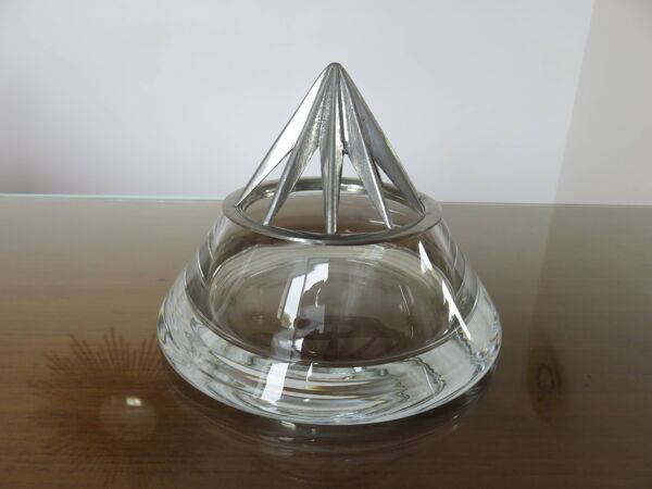 Vase pique fleurs design en cristal et étain par Jean Goardere, années 70
