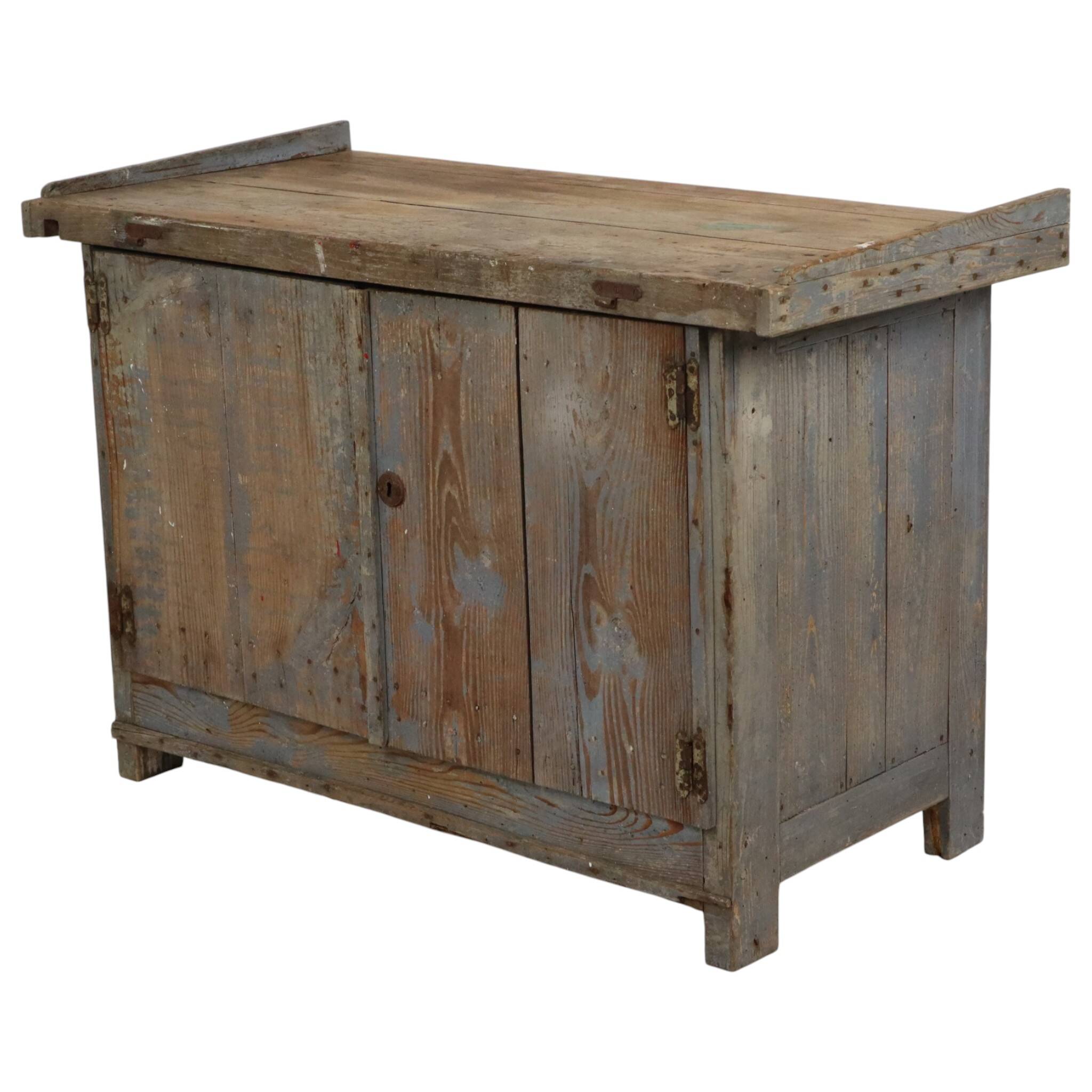 Characterful Old Blue Workbench Sideboard Unique 124cm