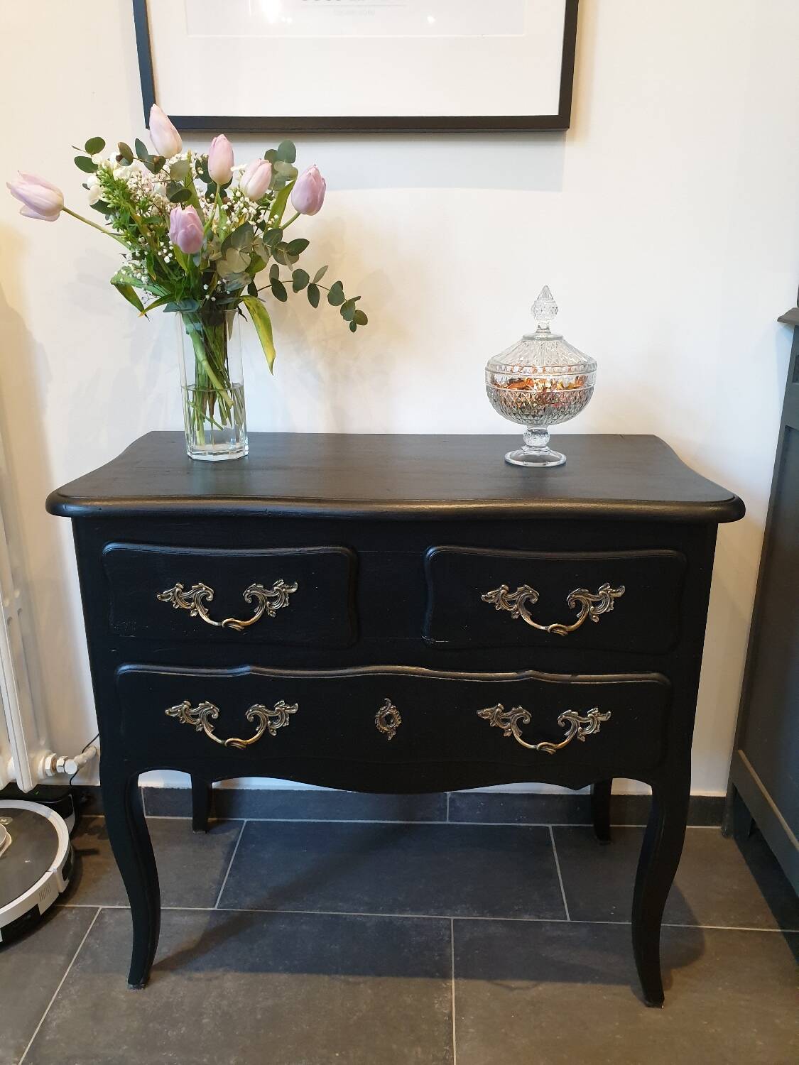 Stamped black Louis XV chest of drawers