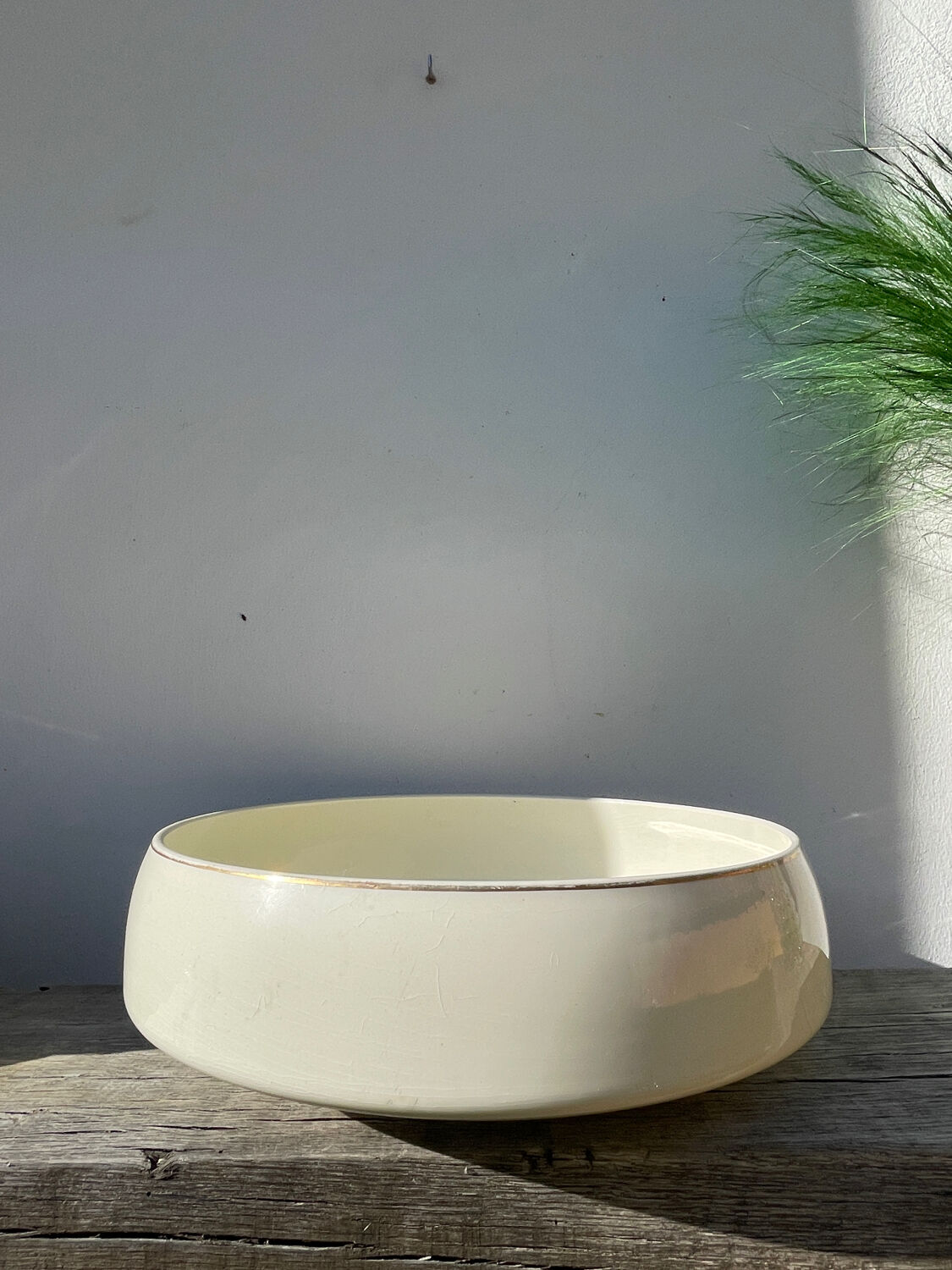 Large white and gold porcelain salad bowl from Lunéville