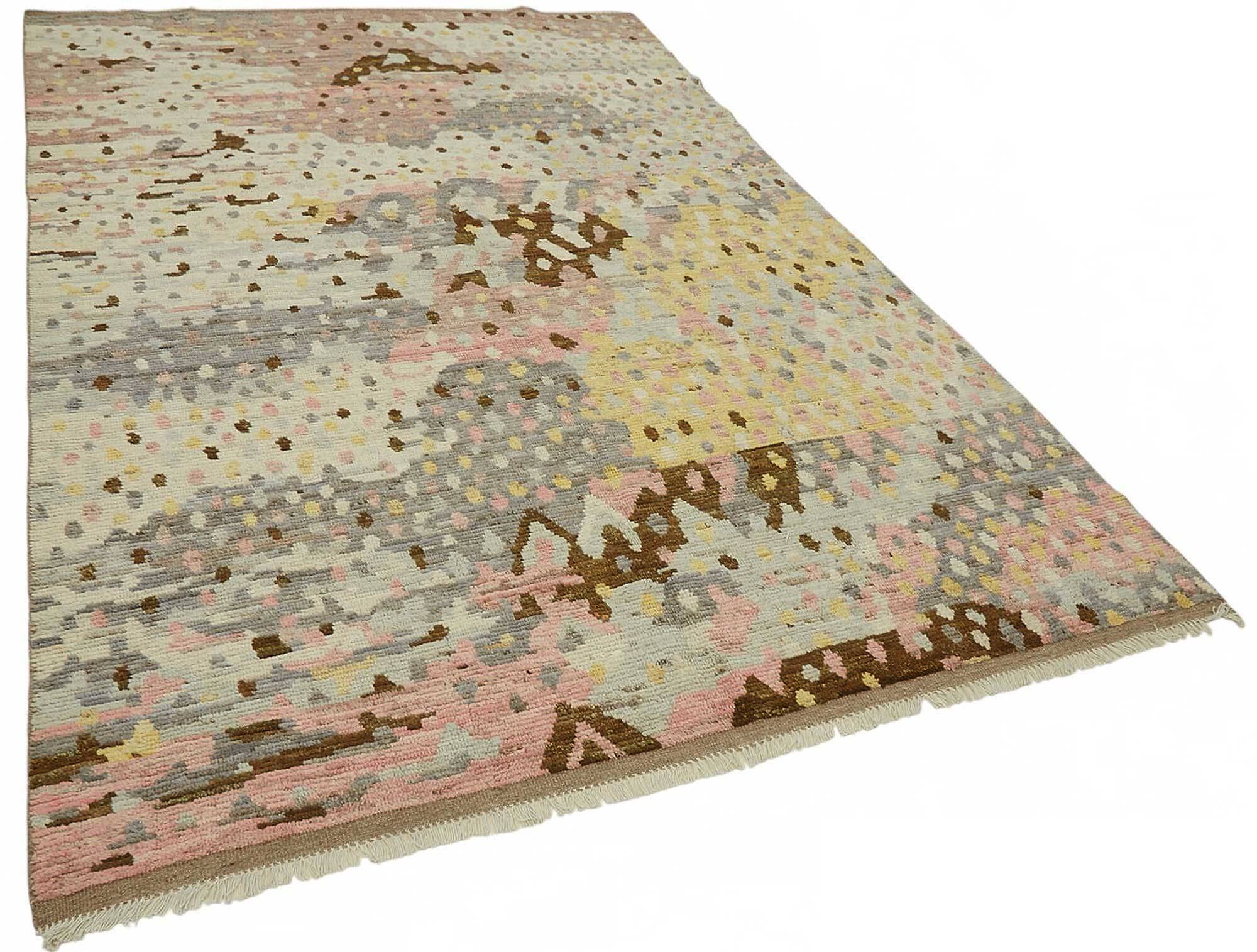 Handwoven Turkish Rustic 195 cm x 294 cm Beige Wool Carpet