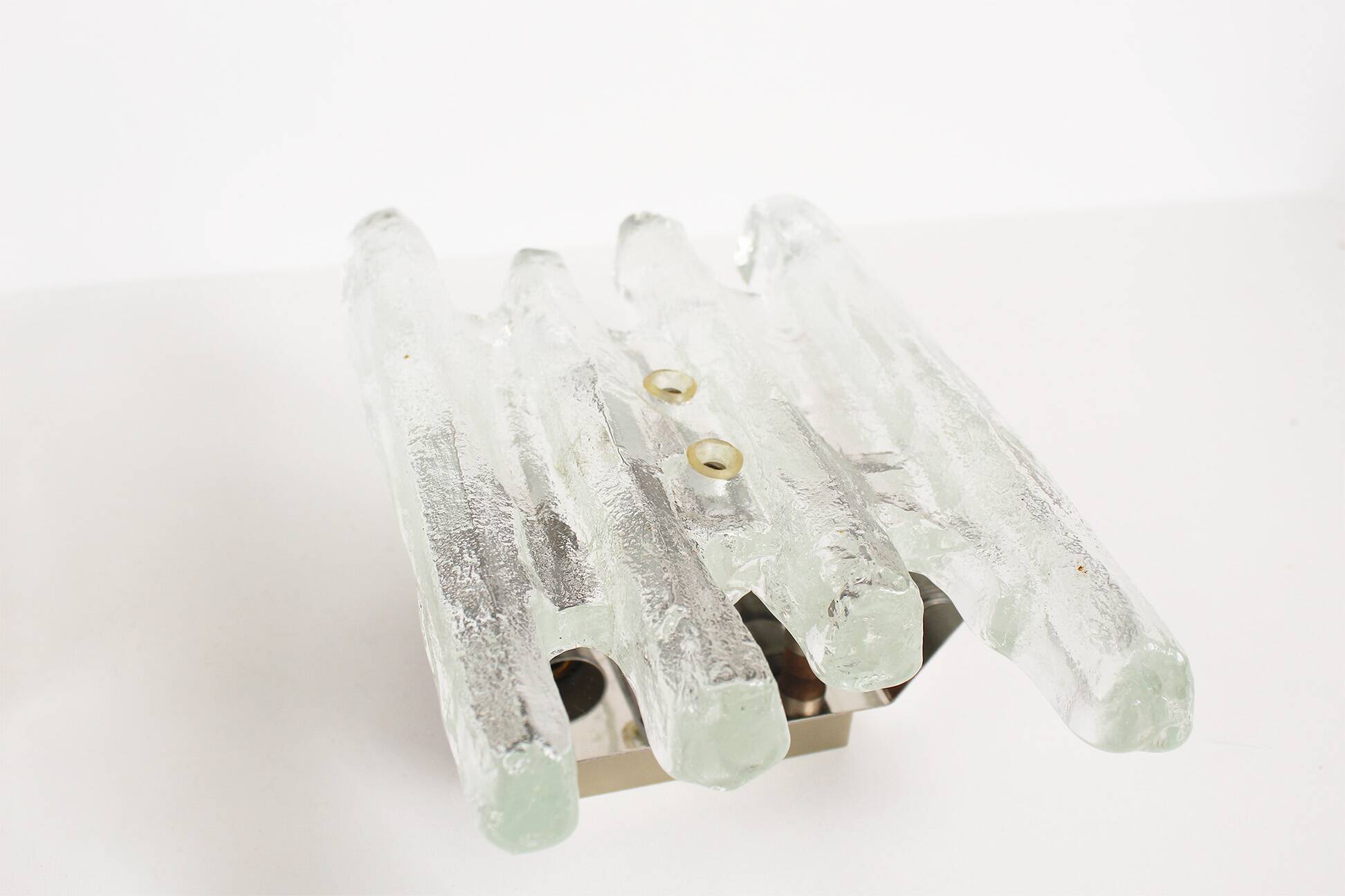 Pair of large 'ice glass' wall lamps by Kalmar, Austria 1960's