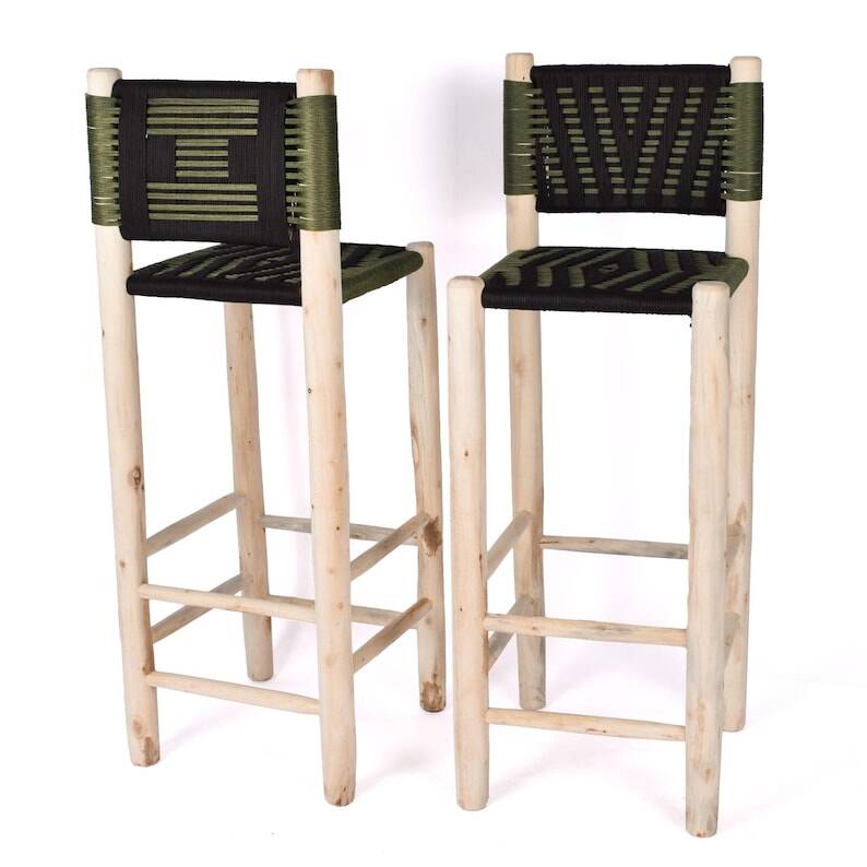 2 handmade Moroccan green stools