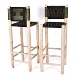 2 handmade Moroccan green stools