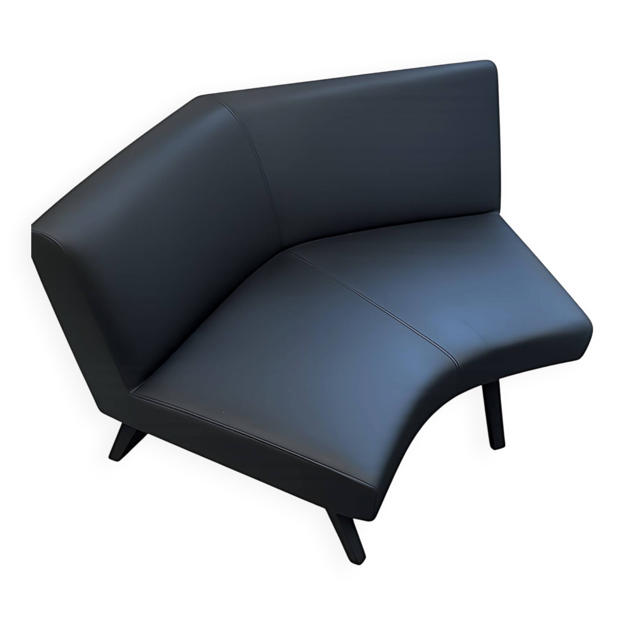 2-seater bench in black leather/PU with wooden legs