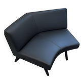 2-seater bench in black leather/PU with wooden legs