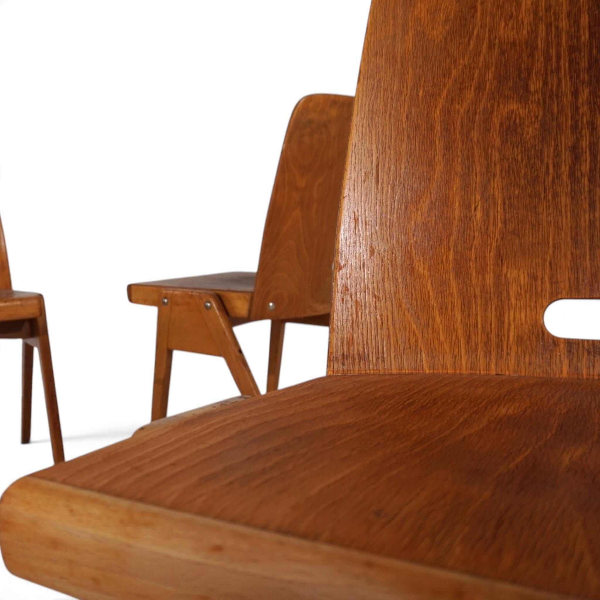 Set of 4 Bauhaus-inspired dining chairs, stackable, 1950