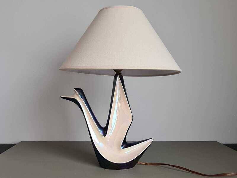 Vintage ceramic table lamp – mid-century sculptural lamp – modern Art Deco lighting – designer style statement lamp – French design