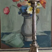 Ancien pique-cierge d'église en métal argenté