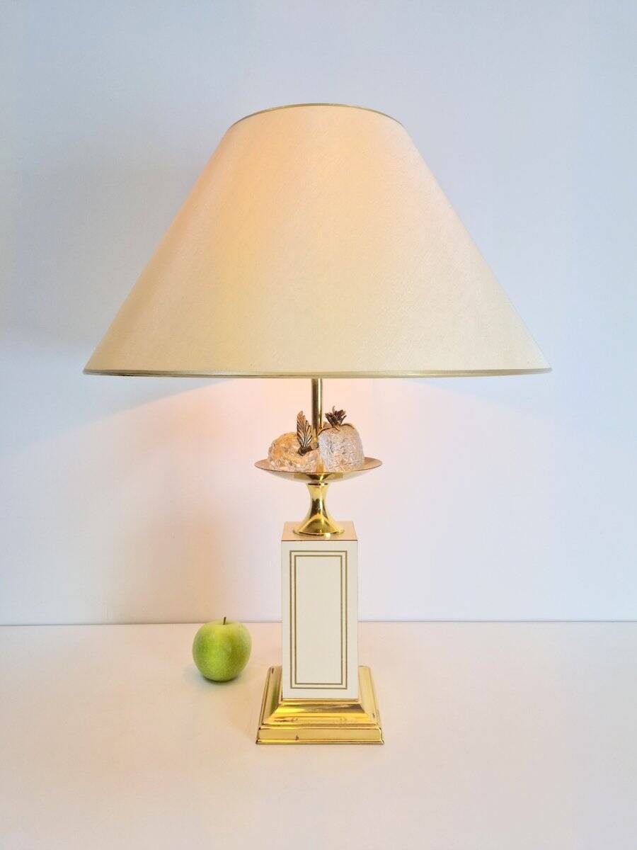 Vintage Regency Brass Crystal Fruit Table Lamp from Le Dauphin, 1970s