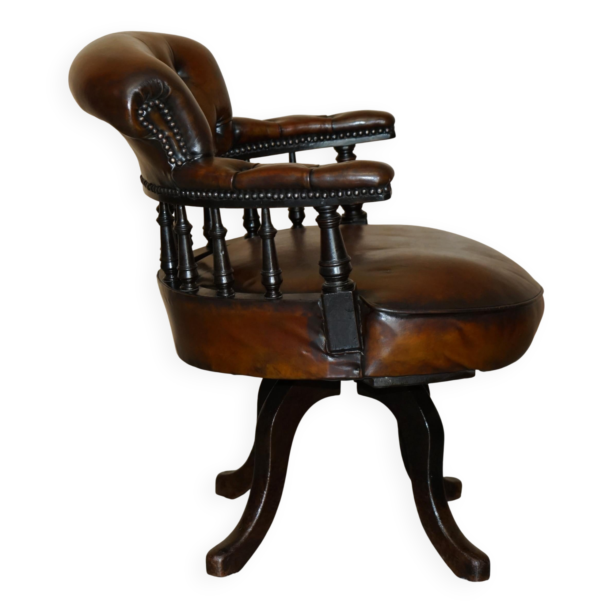 Victorian Captain Chesterfield Armchair in Restored Leather