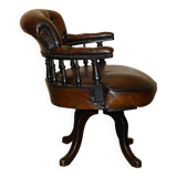 Victorian Captain Chesterfield Armchair in Restored Leather