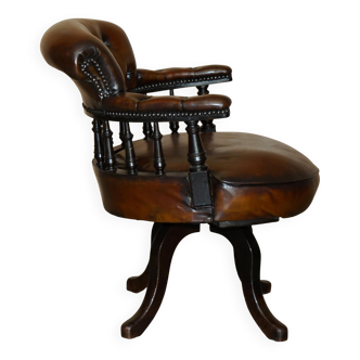 Victorian Captain Chesterfield Armchair in Restored Leather