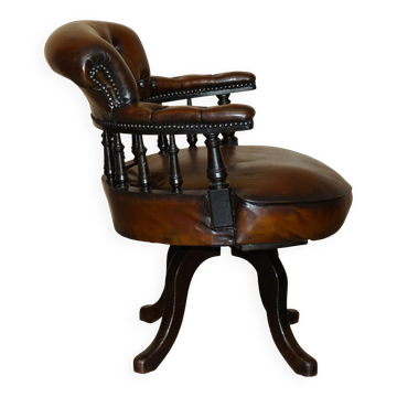 Victorian Captain Chesterfield Armchair in Restored Leather