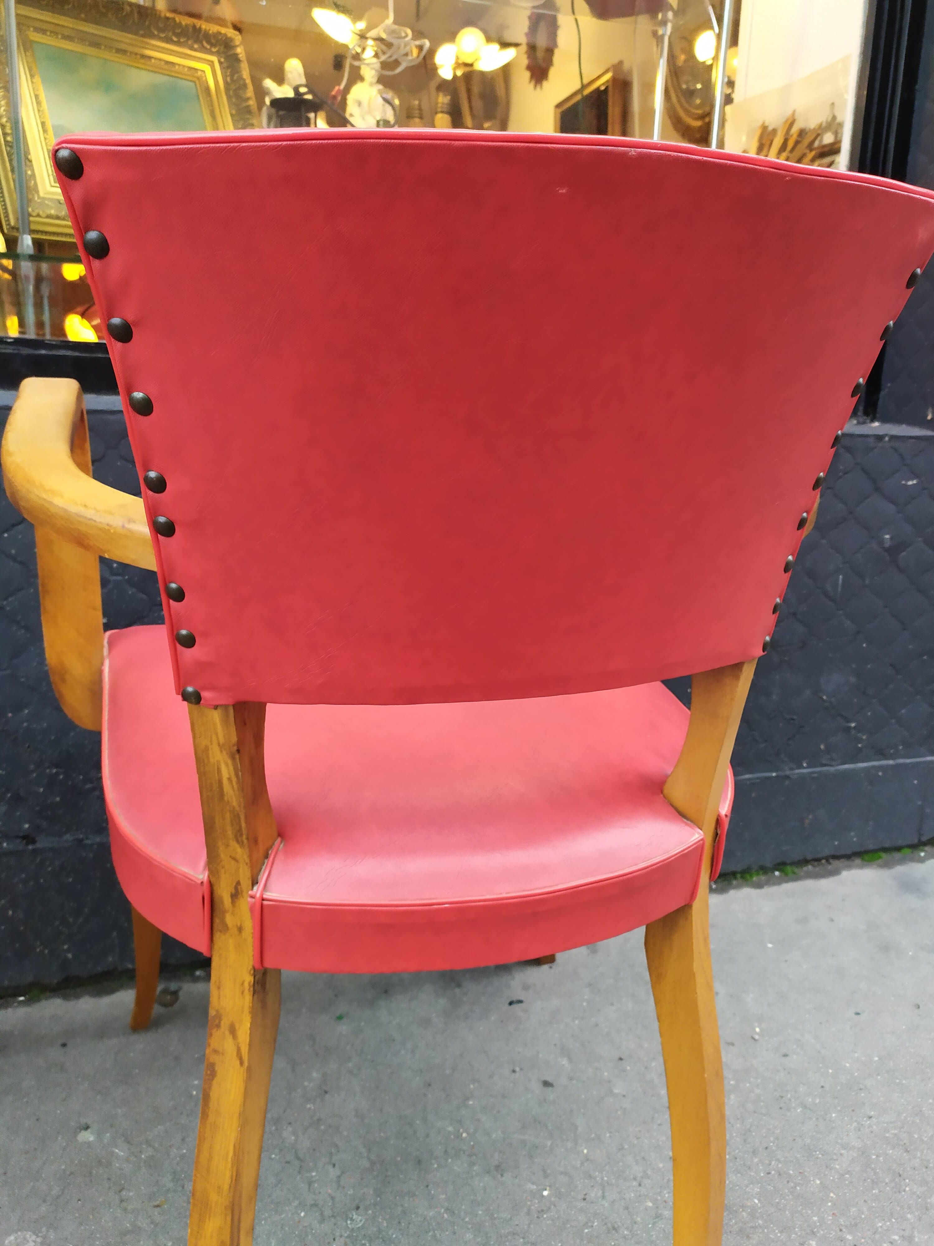 Pair of red vintage bridge armchairs