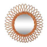 Miroir soleil rotin vintage 38 cm
