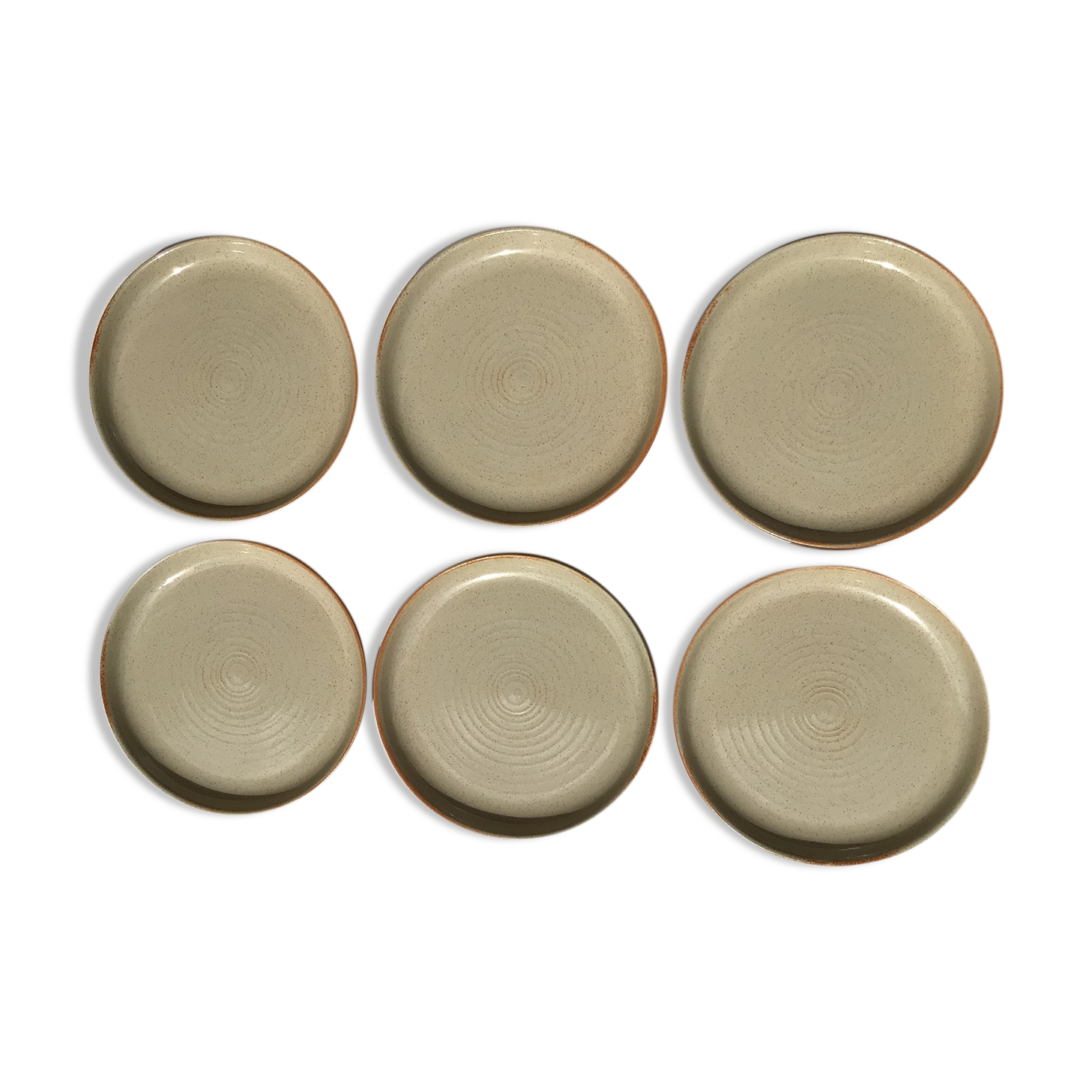 6 Plates dessert Beige sandstone red edge diameter 18cm