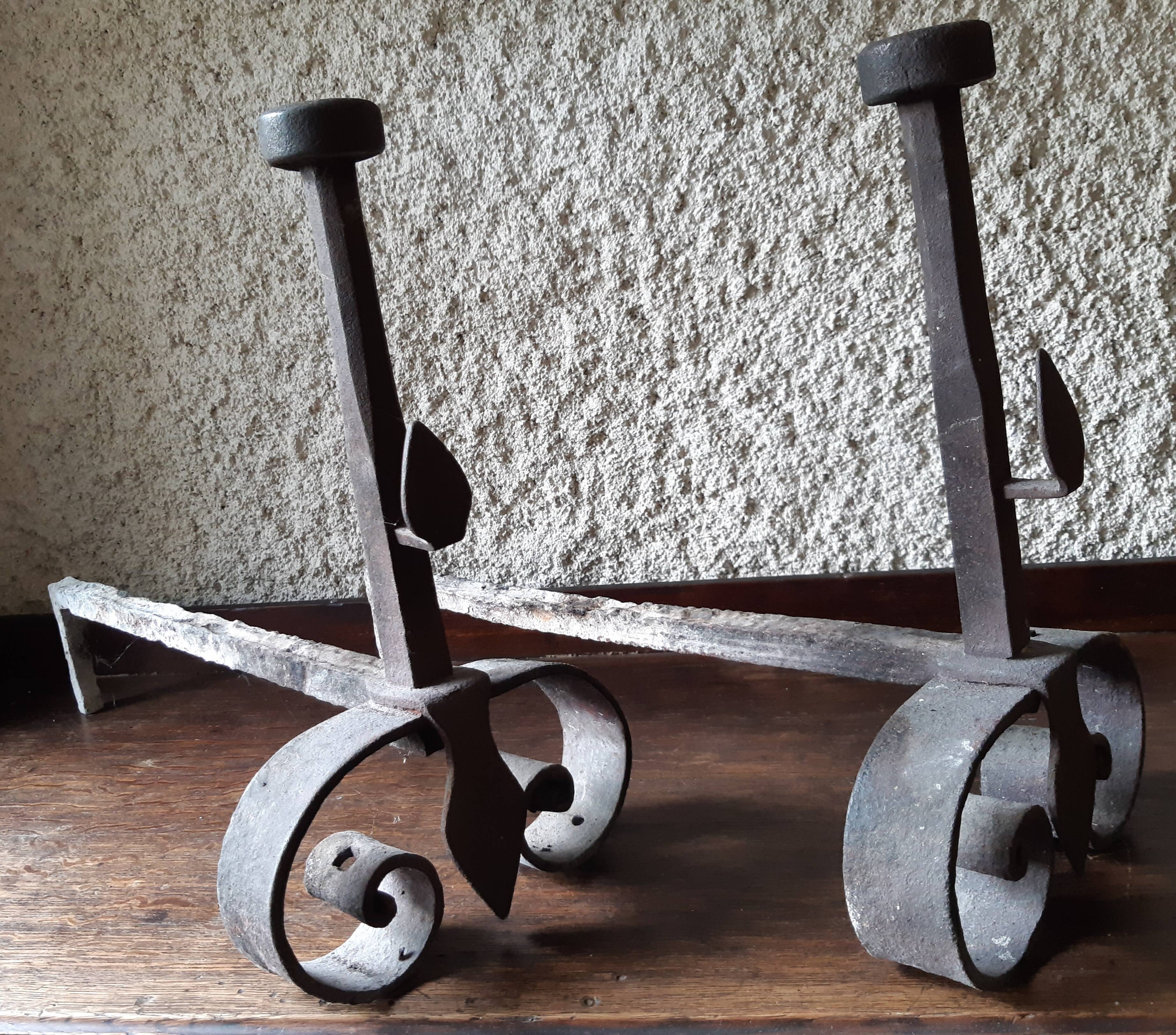 Wrought iron andirons