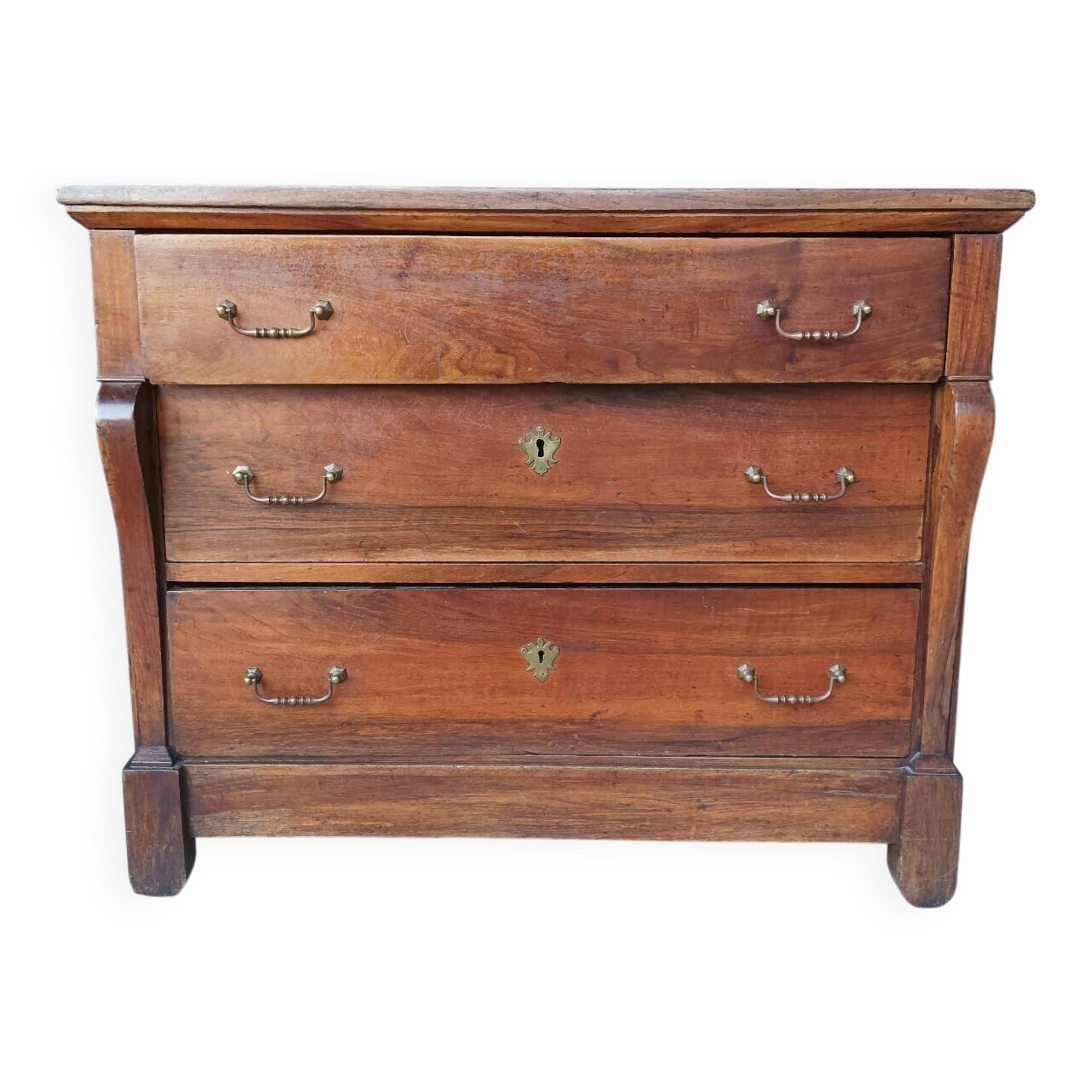 Secretary commode with a cross design from the Restoration period in walnut.