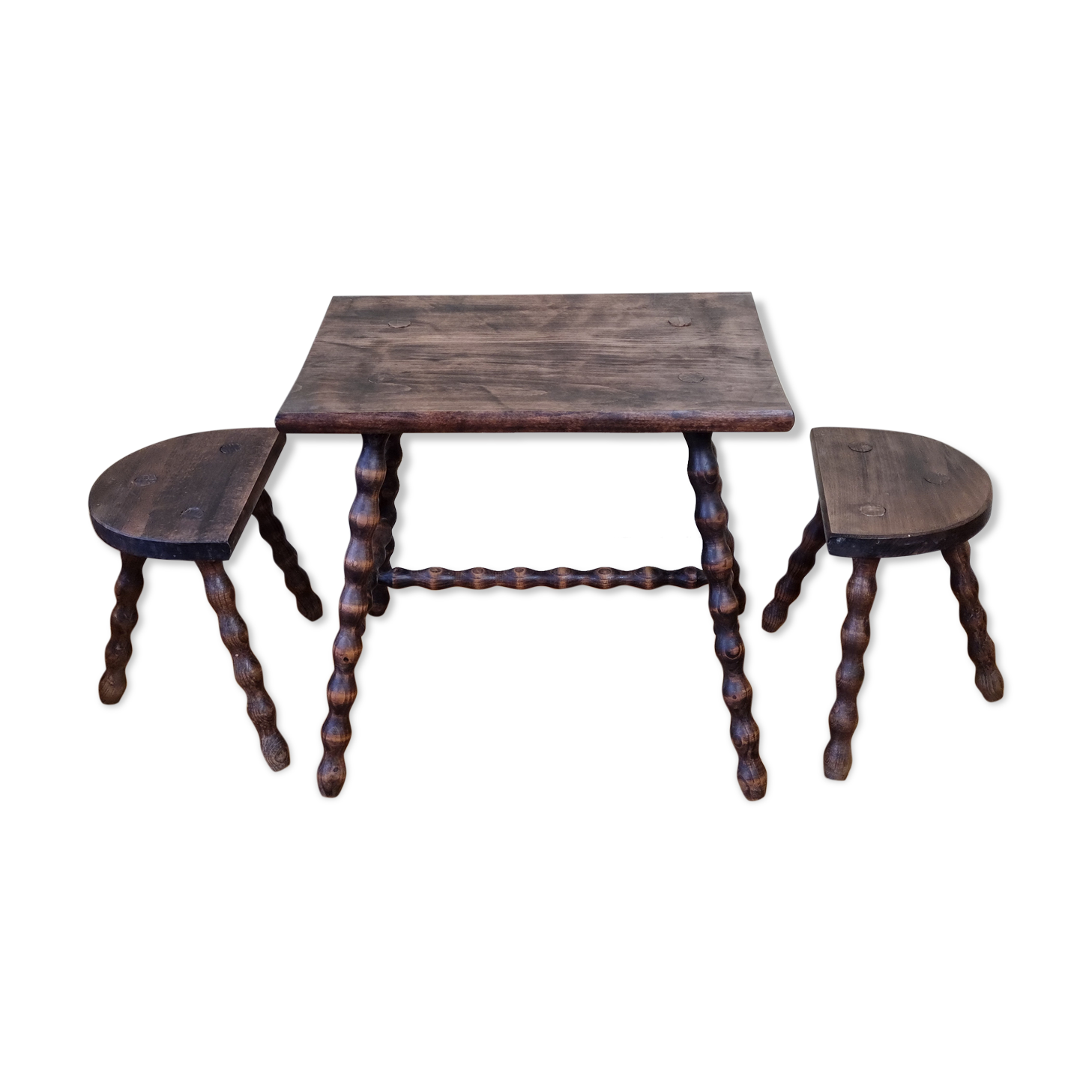 Breton style tripod children's table and stools in solid wood