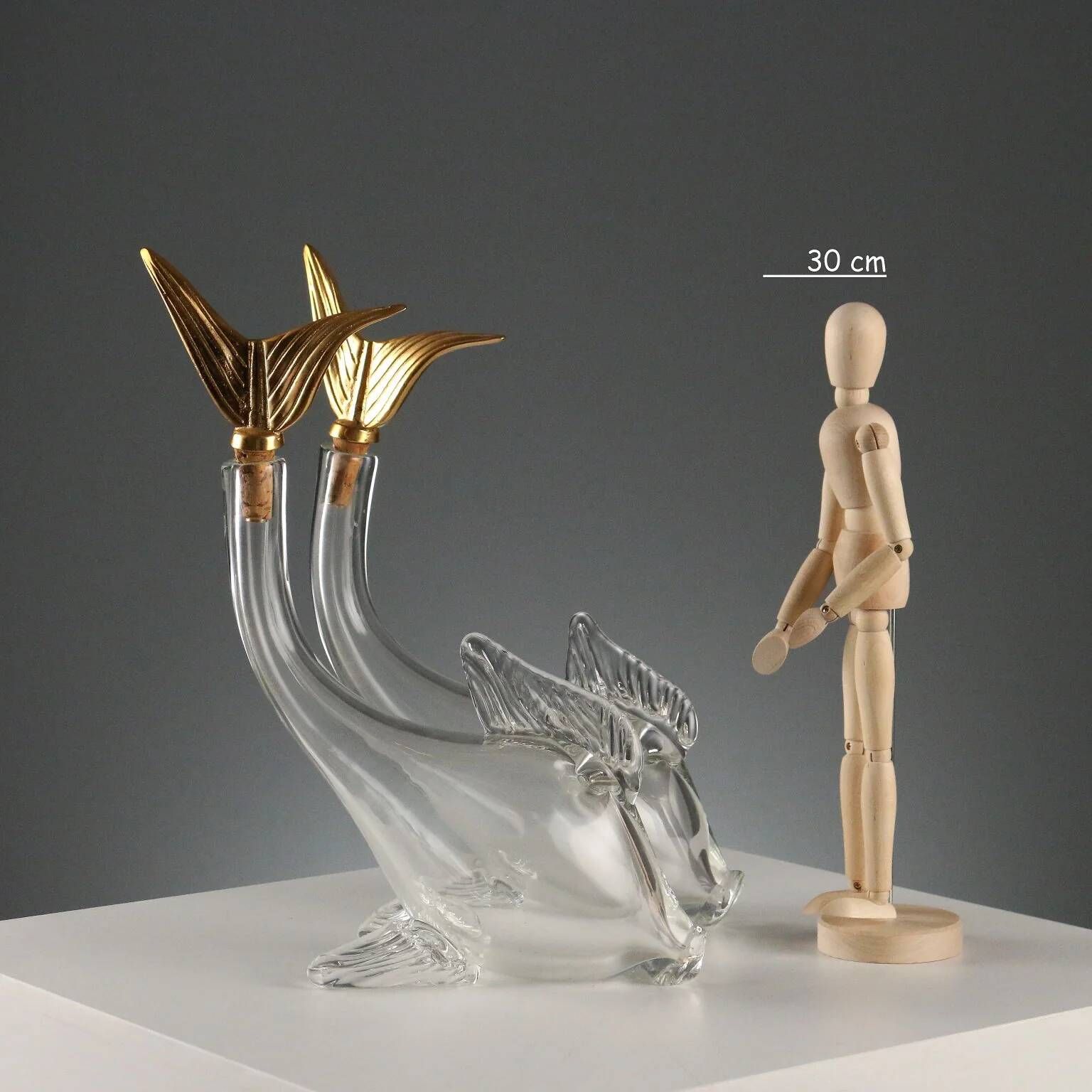 Vintage glass carafes from Murano and gold metal, Italy, 1980s.