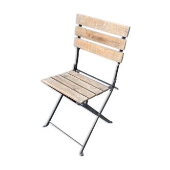Folding garden chair wood and wrought iron