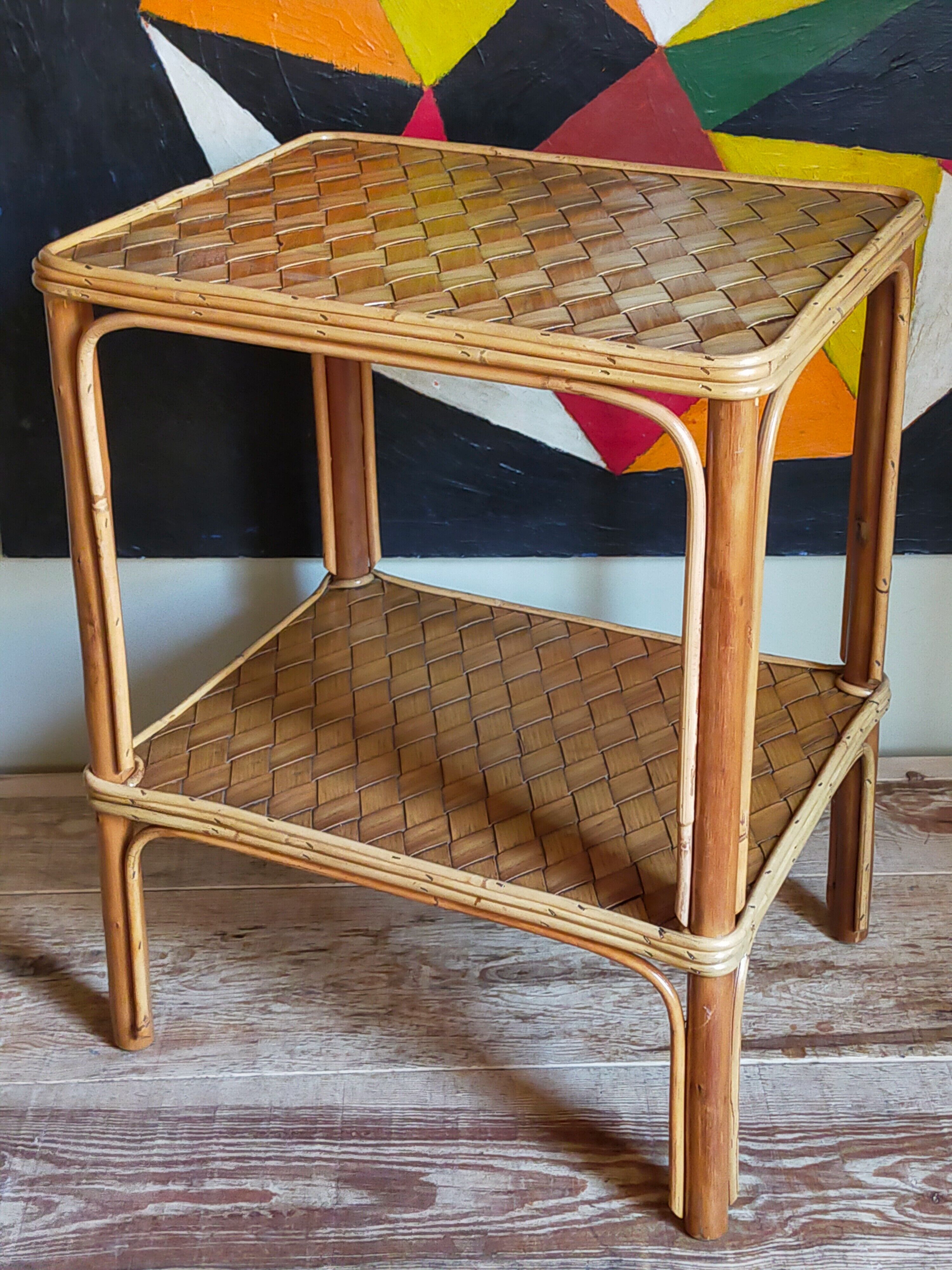 Side service table in wood and rattan 50s