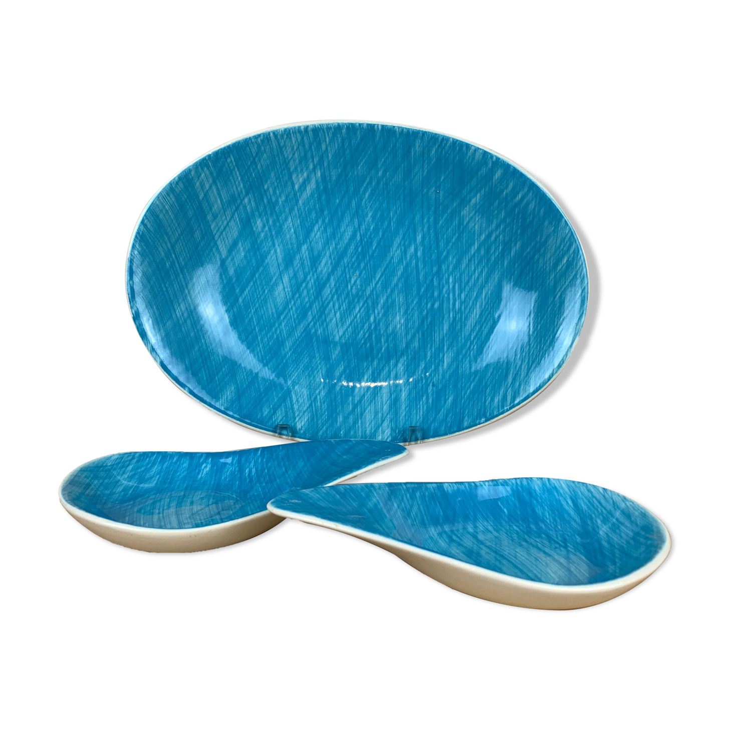 Flat and two Mistral cups by Salins France, blue, 60s