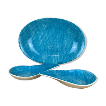 Plat et deux coupelles Mistral par Salins France, bleus, années 60