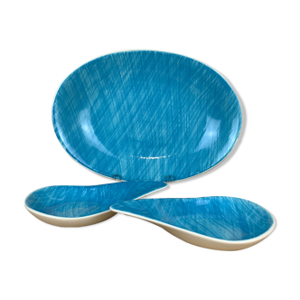 Flat and two Mistral cups by Salins France, blue, 60s