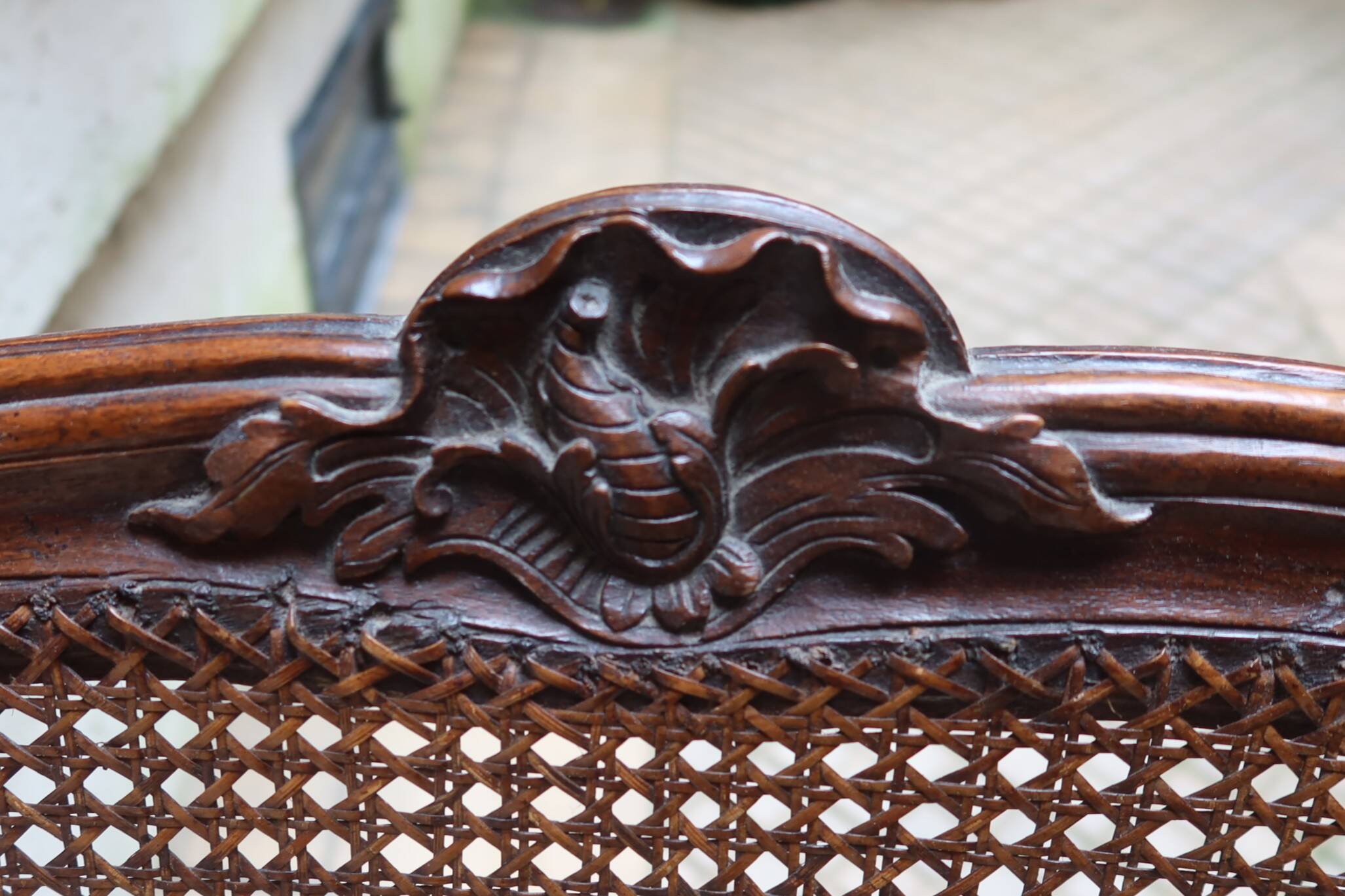 Pair of Louis XV style armchairs in wood and caning.