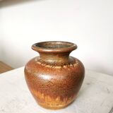 Fat Lava Pottery Vase: Vintage West Germany 202-13, Brown Drip Glaze