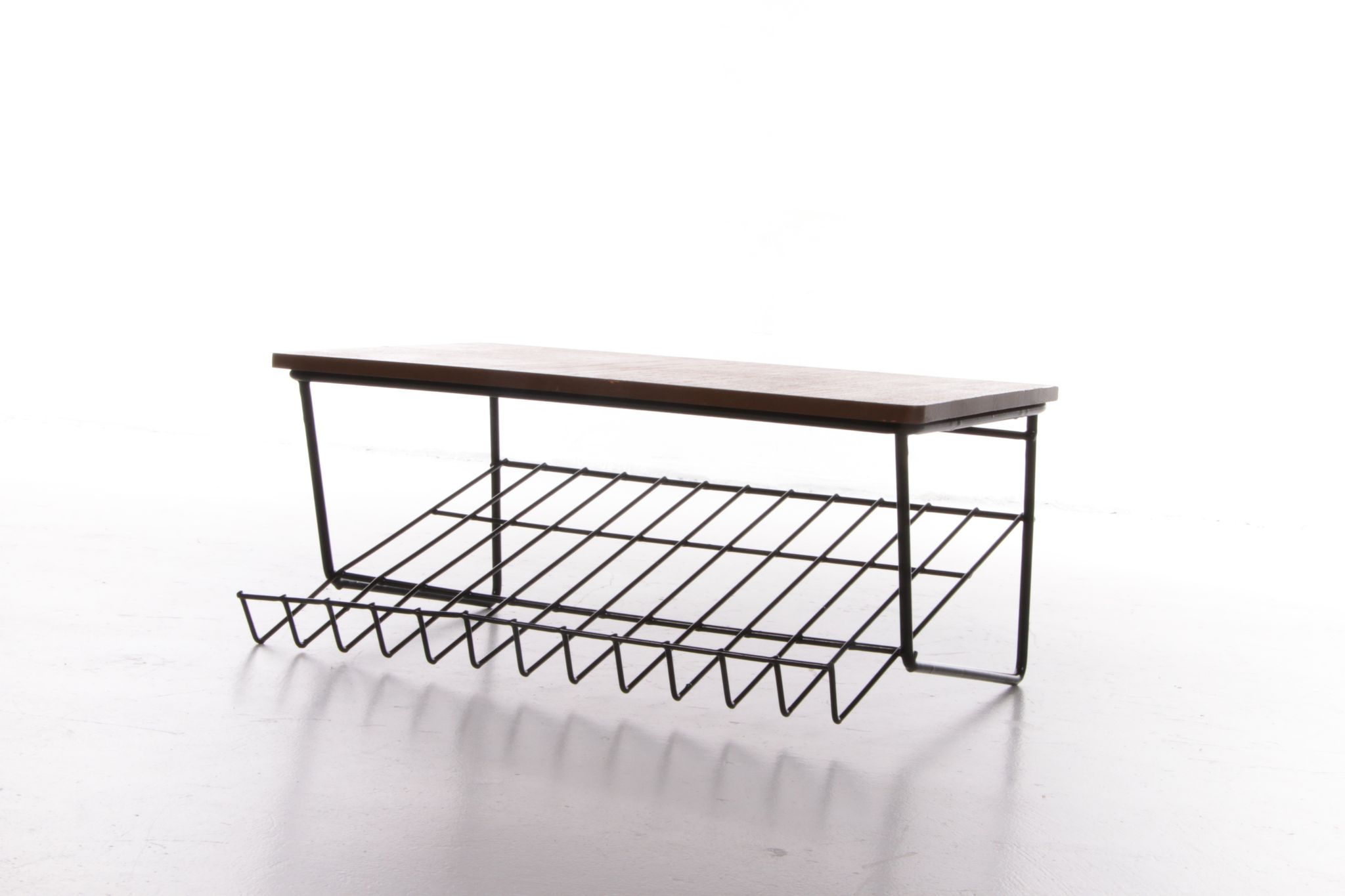 Vintage magazine rack made of metal and wood, 1960s