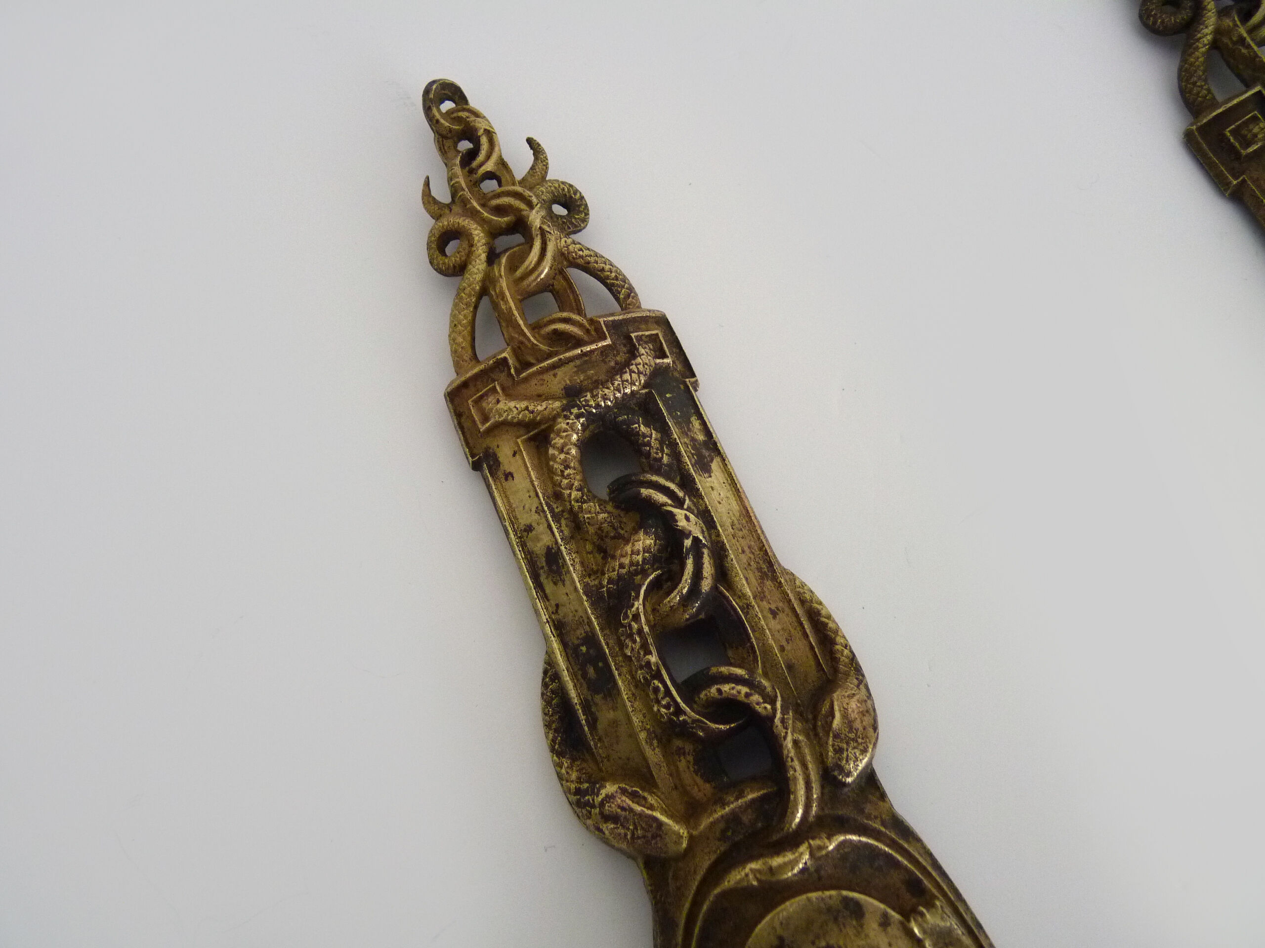 Pair of pharmacy storefront, doctor, caduceus bronze medicine. Early twentieth century